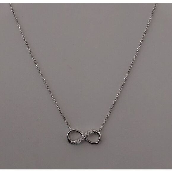 Sparkling Genuine Diamond Simulant Infinity Symbol Design Necklace~925 SS - Picture 1 of 4